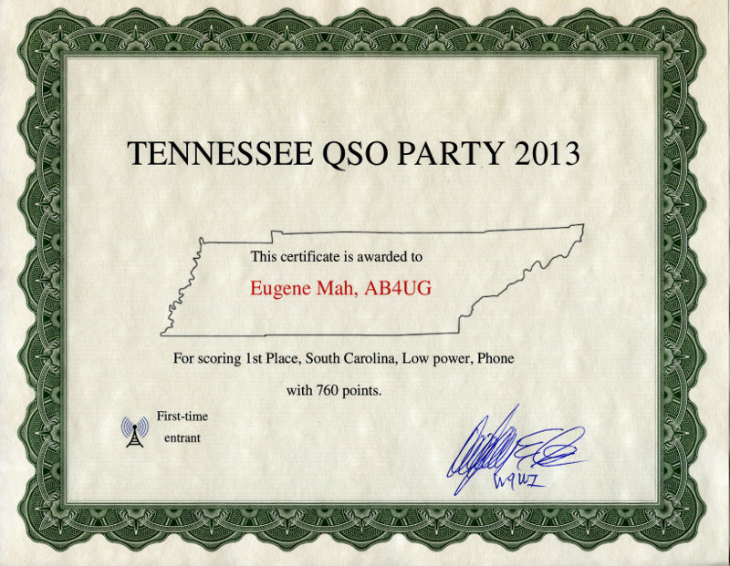 TN QSO Party 2013 award