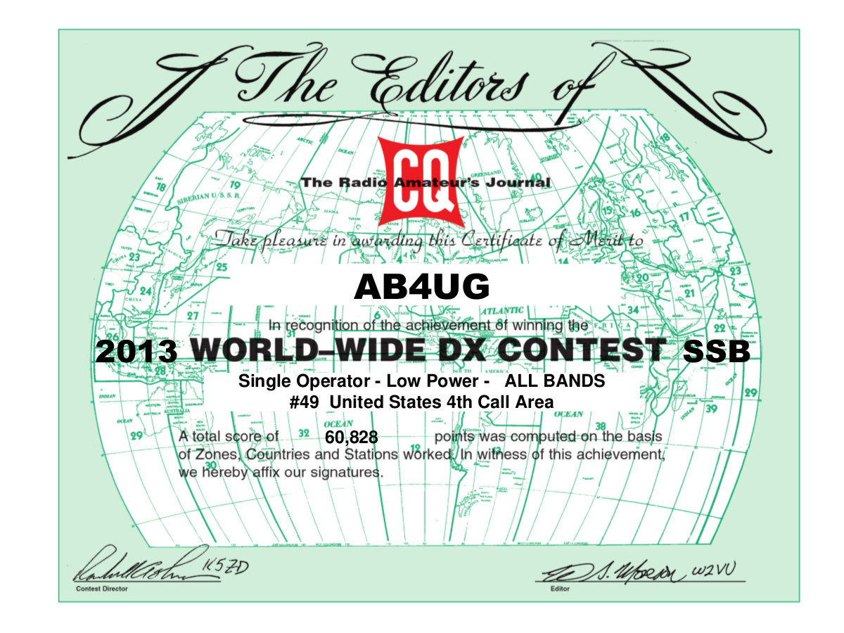 CQ WW SSB 2013 certificate