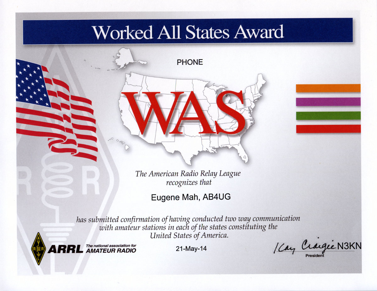 Worked All States (Phone) certificate