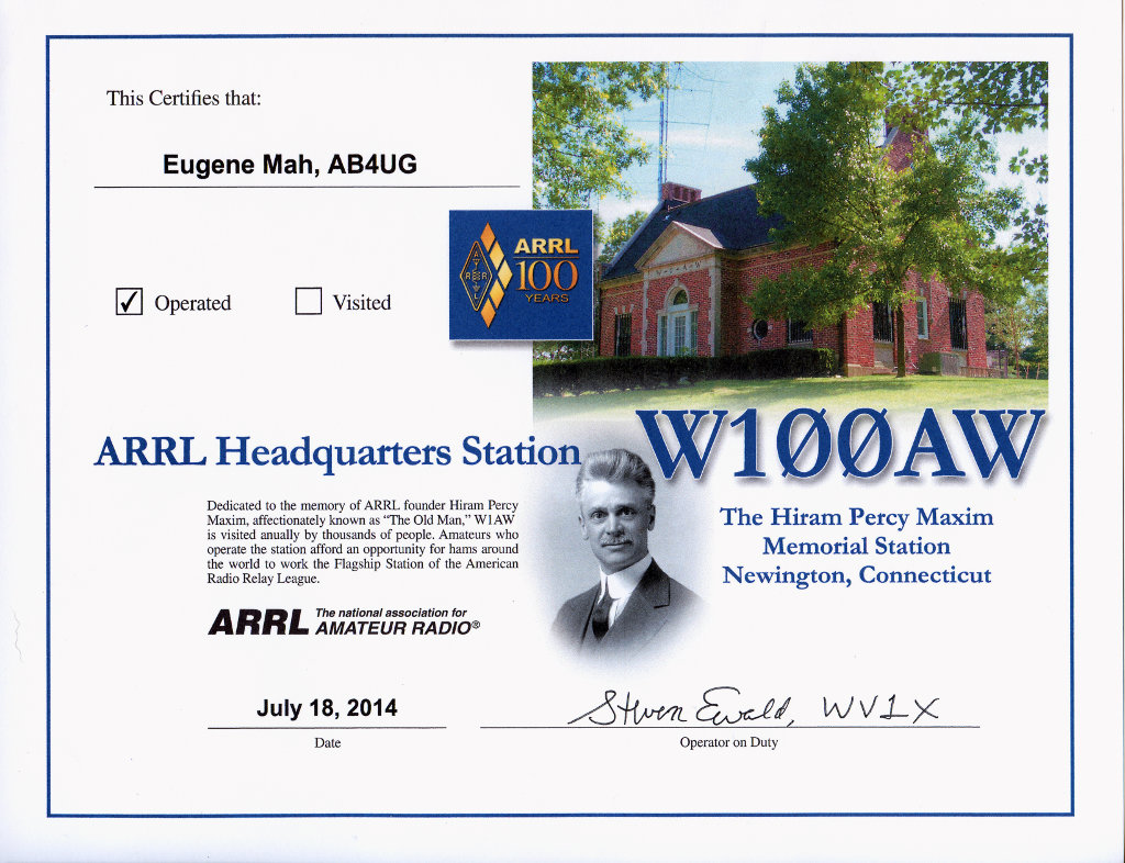 W100AW operating certificate