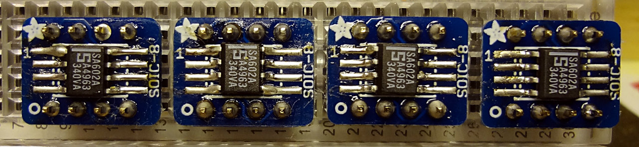 4 SA602s on breakout boards ready for experimenting