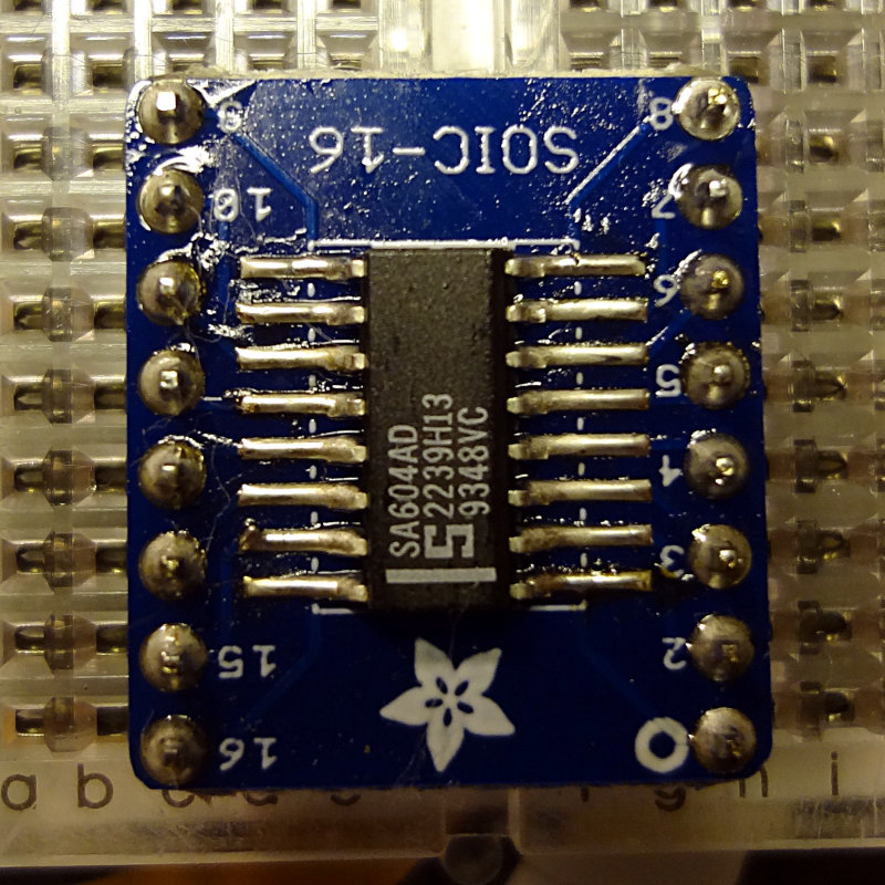 SA604 soldered onto a breakout board