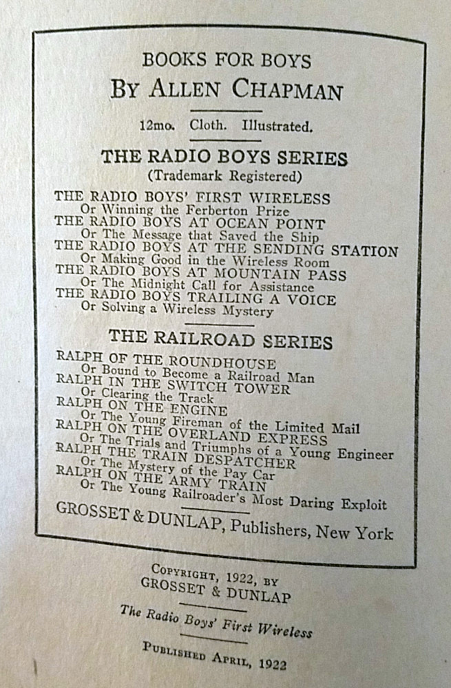 A listing of other books in the Radio Boys series.