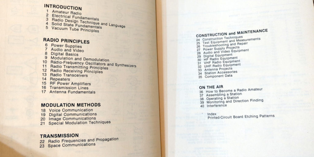 1985 ARRL Handbook table of contents