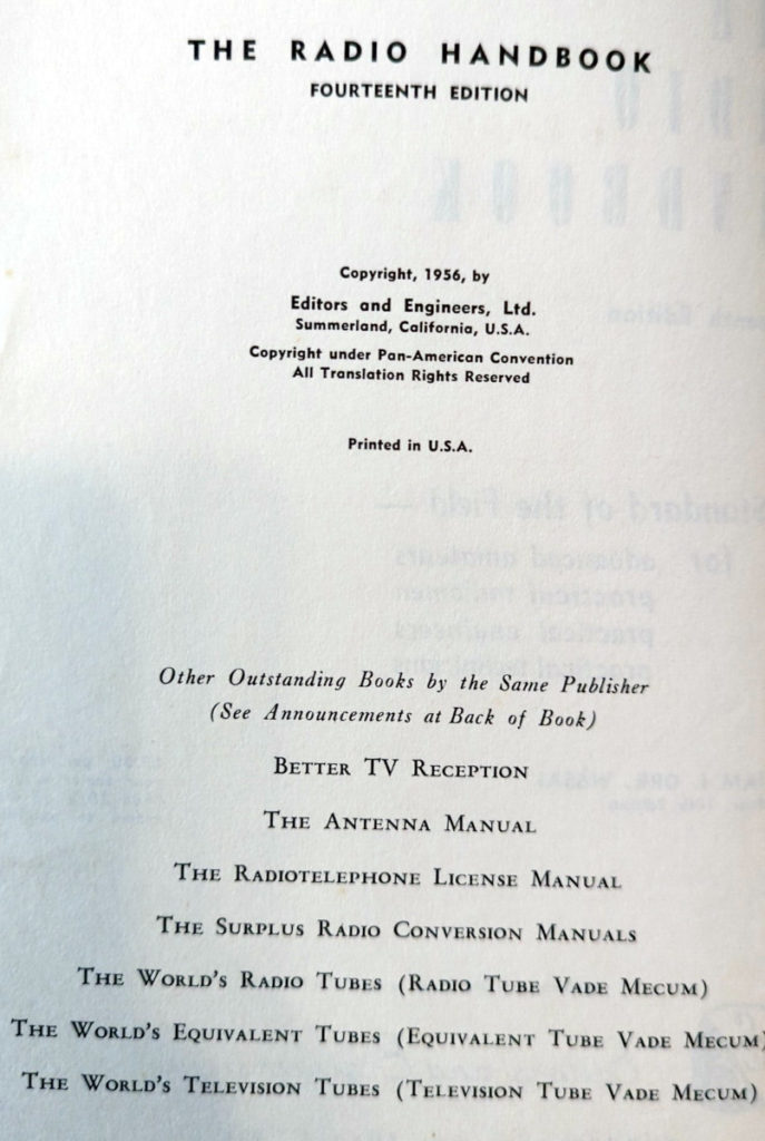 Copyright page of the W6SAI Radio Handbook. The 14th edition is dated 1956.