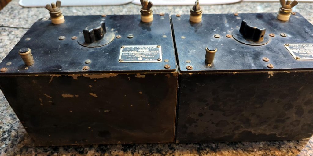 Two CML-47205 antenna loading coil, part of a US Navy TCS-13 transmitter/receiver set.