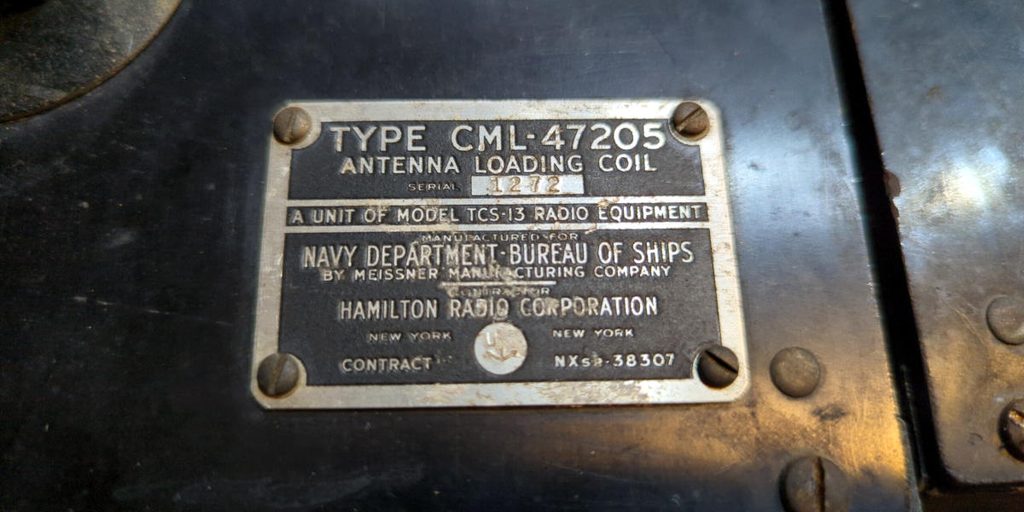 CML-47205 antenna loading coil label, serial number 1272