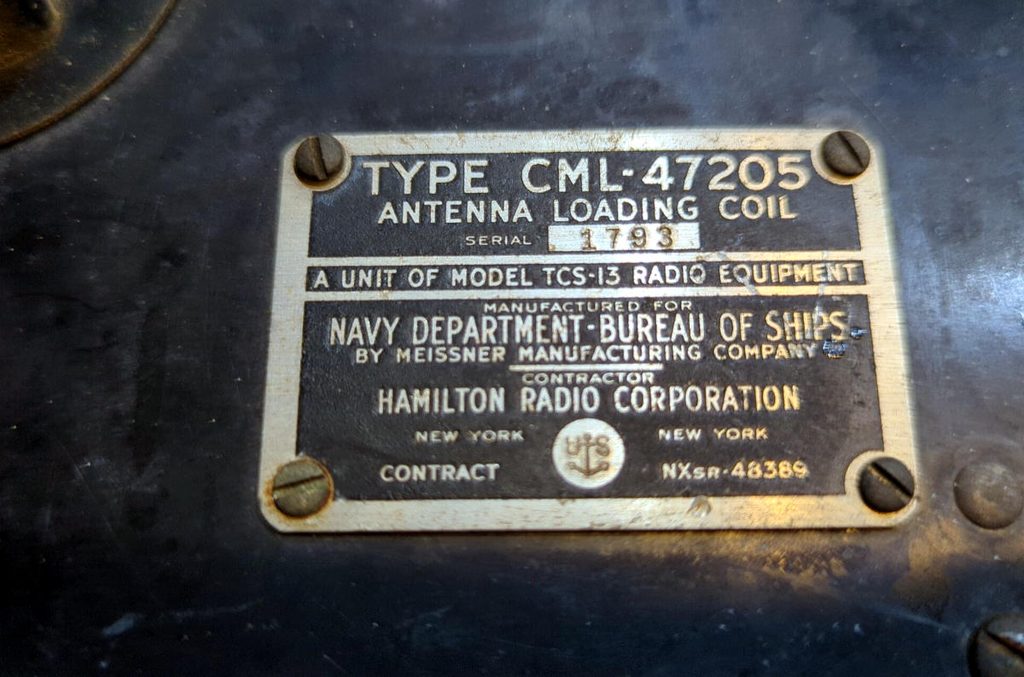 CML-47205 antenna loading coil label, serial number 1793